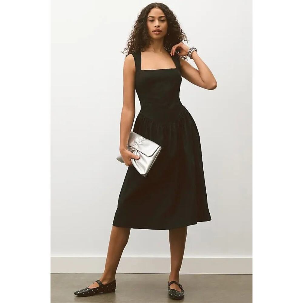 Maeve black sleeveless drop waist midi dress 100% cotton sz M